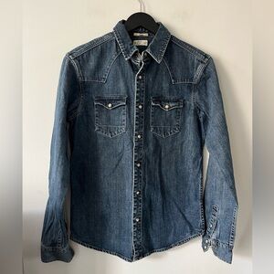 All-Saints Duncan LS Shirt Western Denim Button-Up Shirt Slim Fit XS